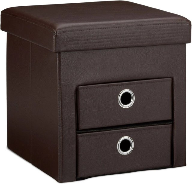 Relaxdays Sitzhocker aus Kunstleder in Braun, faltbarer Cube mit Stauraum, B/T/H: 38 x 38 x 38 cm - Bild 1