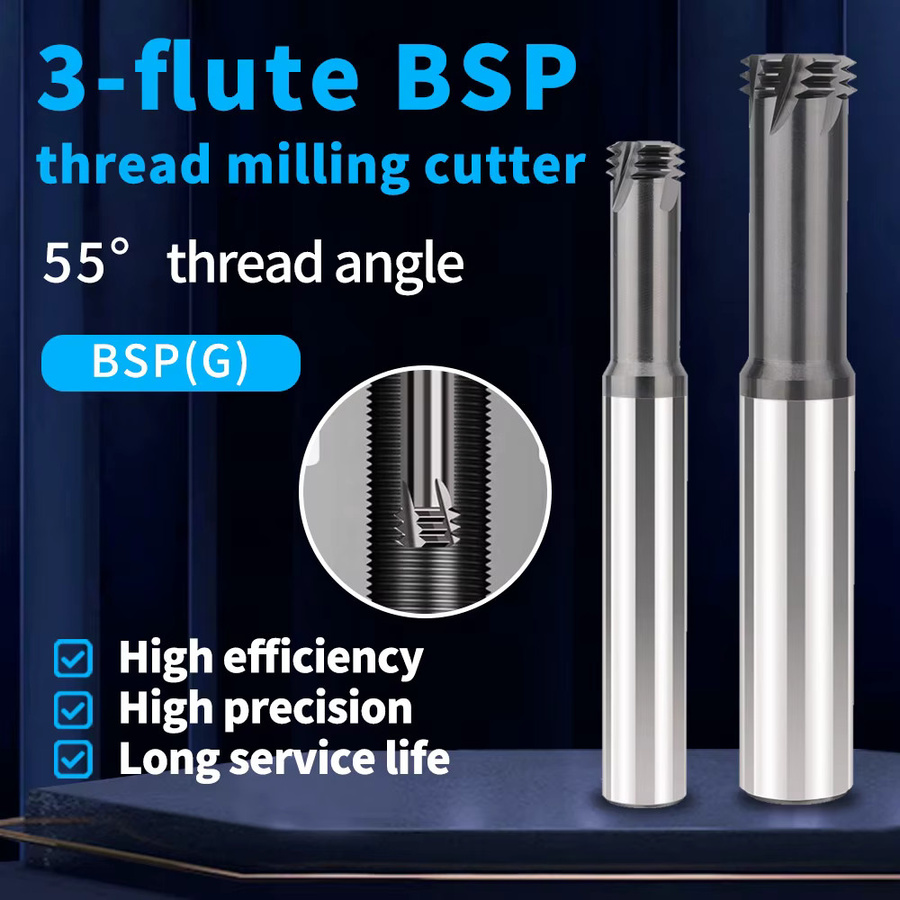 IRON ROOT 3-Schneidiger CNC-Gewindefräser aus Wolframkarbid für gerade Rohrgewinde BSPP, G1/8-28, G1/4-19, G3/8-19 Zoll, Farbe: Silber - Bild 2