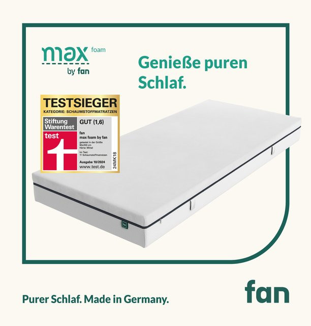 f.a.n. max foam by fan Mehrzonen-Komfortschaumkern-Matratze mit Visco- und Hybridschaum, Weiss, B/T: 90 x 200 cm - Bild 1