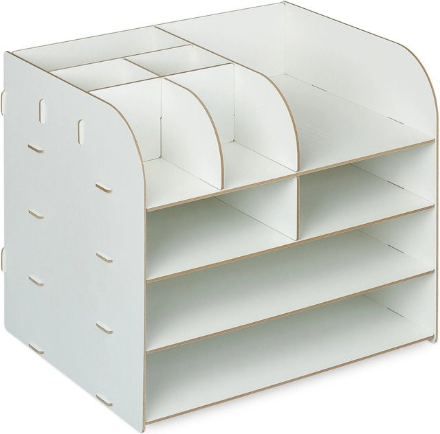 Relaxdays Schreibtisch Organizer aus MDF mit 10 Fächern und Stecksystem, Weiß, B: 27,5 cm, T: 32,5 cm, H: 25 cm - Bild 1