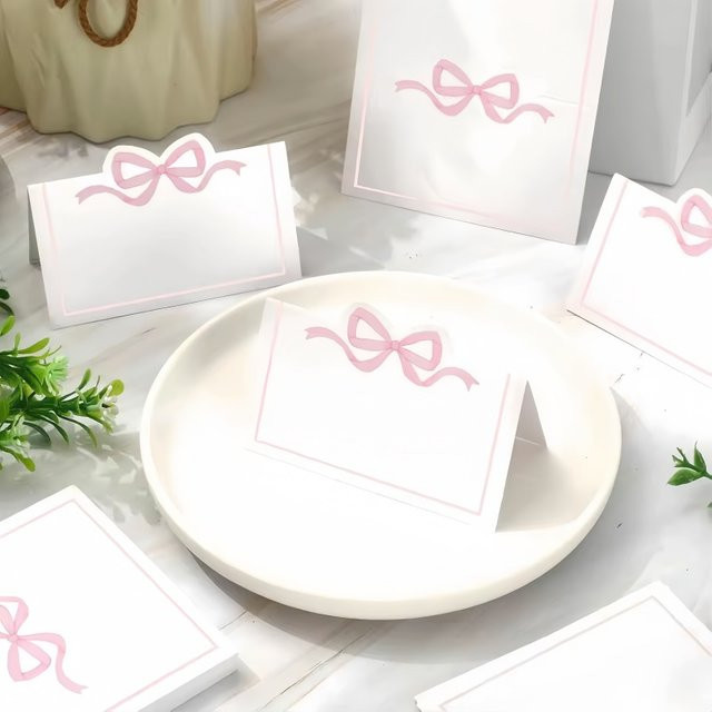 20 Stück Rosa Schleife Platzkarten aus Papier für Hochzeit, Geburtstag und Party als Tischdekoration - Bild 1