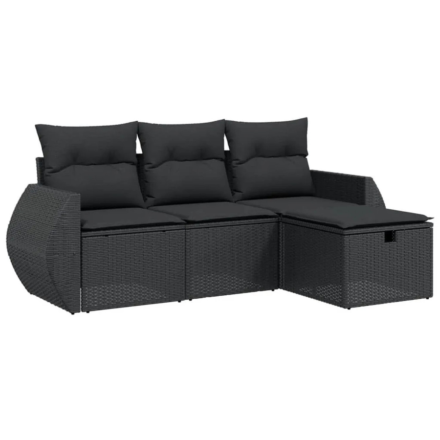 vidaXL 4-teilige Garten-Sofagarnitur in L-Form mit Polsterkissen, Schwarz, Poly-Rattan und Metallgestell - Bild 2