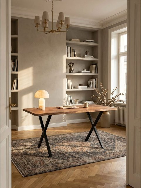 Schreibtisch aus Massivholz Akazie mit Baumkante und X-Gestell von KADIMA DESIGN, Farbe Braun, B/T/H: 160 x 80 x 76 cm - Bild 1