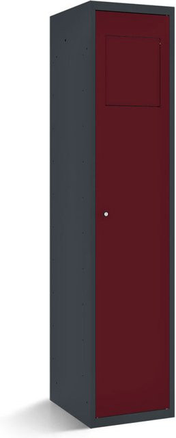 rotstahl Wäschesammelschrank mit Einwurfklappe in Bordeaux und anthrazitgrauem Korpus, B/T/H: 40 x 50 x 180 cm - Bild 1