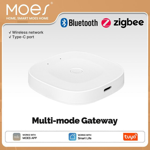 MOES Tuya Smart ZigBee Bluetooth Multi-Mode Gateway Hub in Weiß mit Typ-C Anschluss für Home Automation, kompatibel mit Alexa und Google Home - Bild 1