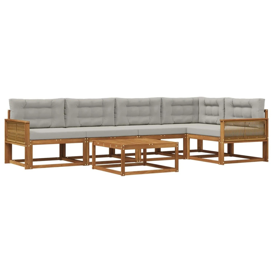 vidaXL Outdoor-Sofagarnitur L-Form aus Akazienholz mit 6 Kissen in Natur und Hellgrau - Bild 2