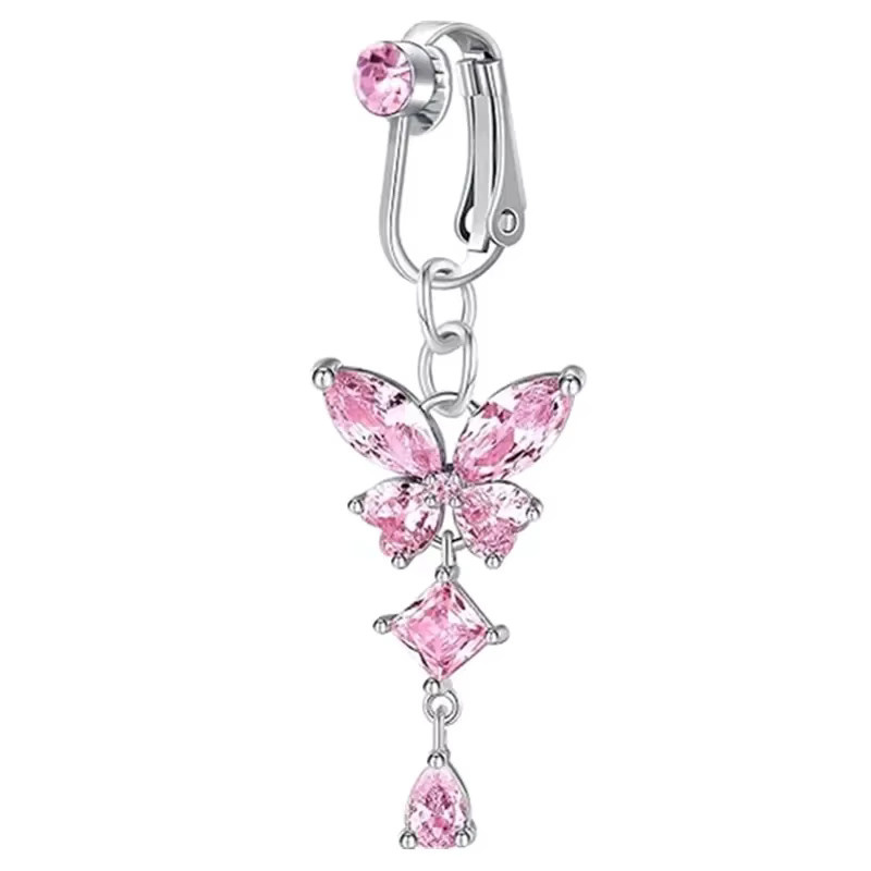 Piercing Addicter Clip-On-Bauchnabelring, Schmetterling, Kupfer, Zirkon, rosa, Unisex - Bild 1