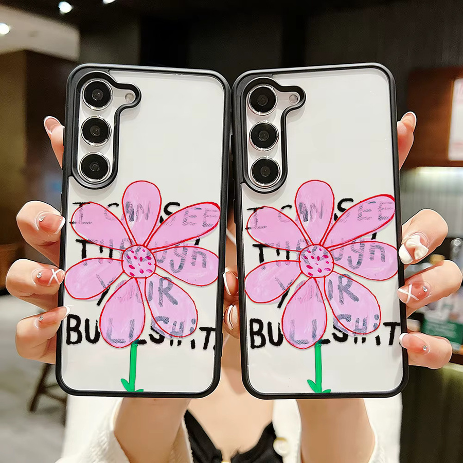 Transparente Blumen-Handyhülle mit Lanyard für Samsung Galaxy S26 Ultra, S25, S24, S23 und A-Serie, harte Acryl-Schutzhülle - Bild 2