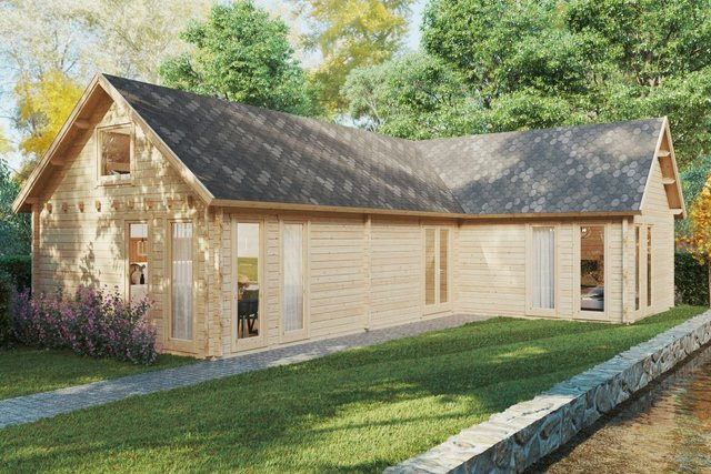Ferienblockhaus Holiday Max 1 aus Holz mit Schlafboden und zwei Schlafzimmern, Maße: 12 x 9 m - Bild 1