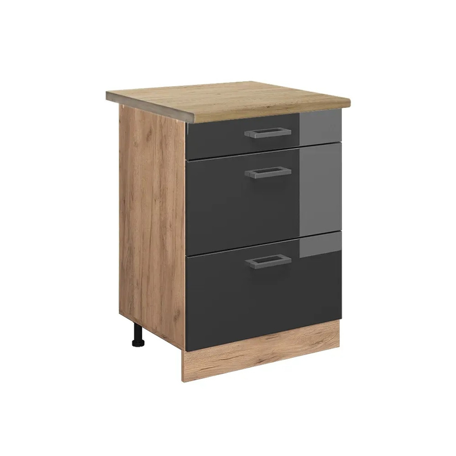 Vicco Küchenunterschrank R-Line Anthrazit Hochglanz und Eiche Goldkraft mit Schubladen B: 60 cm, H: 81,6 cm, T: 60 cm - Bild 2