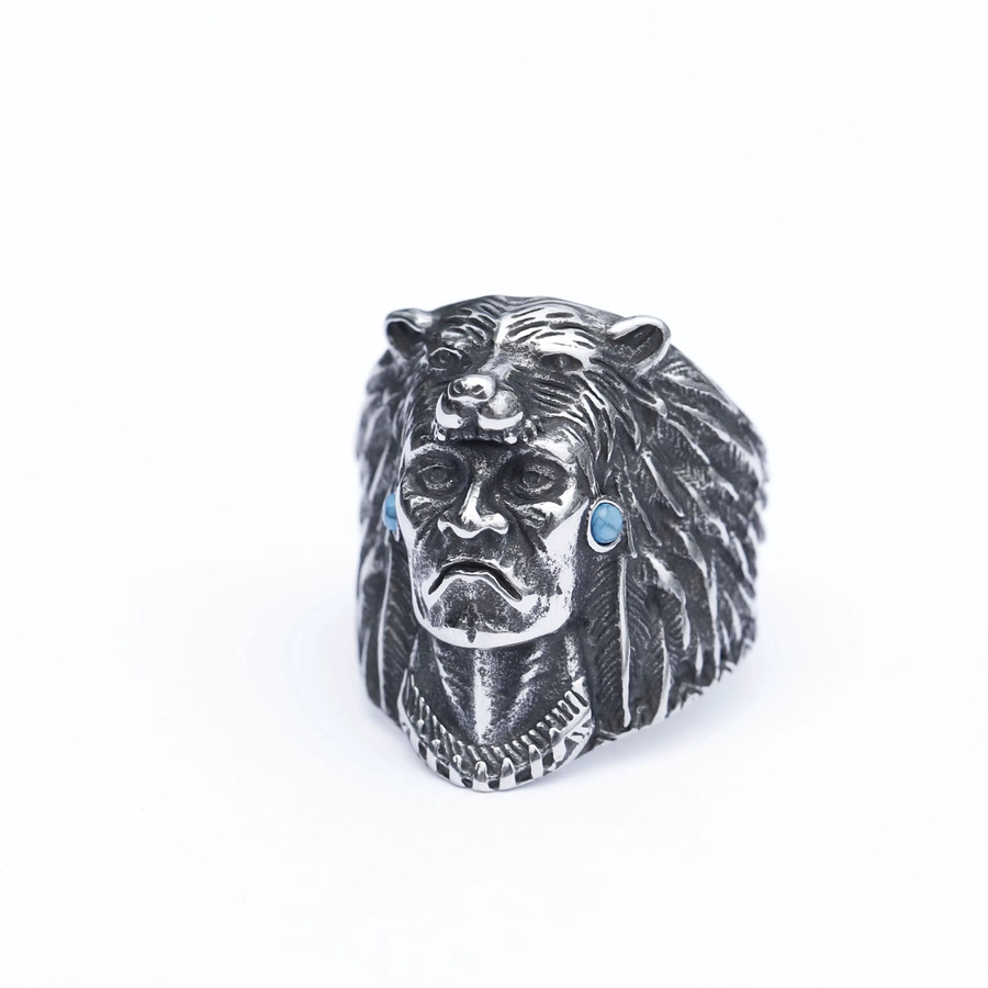 Herrenring Edelstahl, Vintage, Wolf-Motiv, Silber - Bild 4