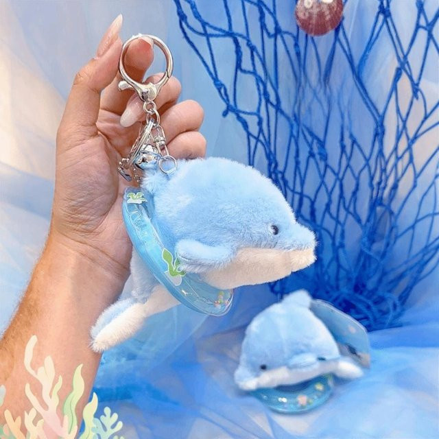 Linyi toy Kawaii Meeres Tier Plüsch Schlüsselanhänger, Seepferdchen, Delfin, Grau, ab 5 Jahre - Bild 1