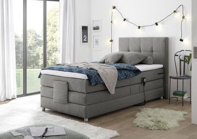 Boxspringbett HARPER BORBA in Elephant Grey mit motorisierter Kopfteilverstellung und Bonell-Federkern, B/T: 120 x 200 cm - Bild 1