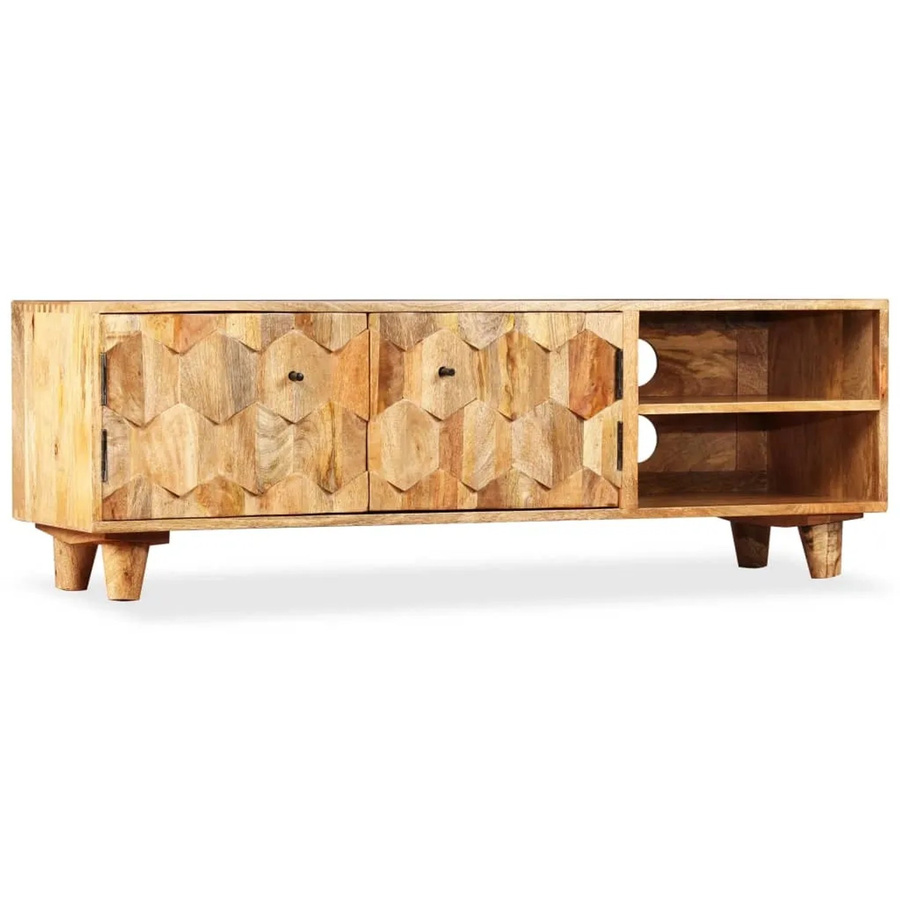 vidaXL TV-Schrank aus Massivholz Mango in Braun mit geometrischem Design, B/T/H: 118 x 35 x 40 cm - Bild 2