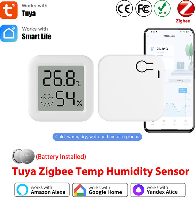 Tuya Zigbee Thermometer Hygrometer Temperatur-Feuchtigkeitssensor in Weiß für Smart Home mit Alexa und SmartLife Unterstützung (Zigbee Hub erforderlich) - Bild 1