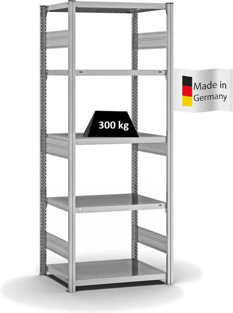 PROREGAL Fachbodenregal Stecksystem T-Profil Heavy-Duty Grundregal, verzinkt, H x B x T: 200 x 75 x 50 cm, 5 Ebenen, beidseitig nutzbar - Bild 1