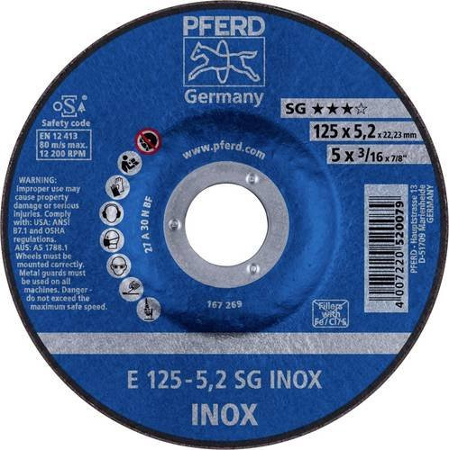 PFERD SG INOX Schruppscheibe gekröpft für Edelstahl, Blau, Durchmesser: 125 mm, Bohrungs-Ø: 22,23 mm, 10 Stück - Bild 1