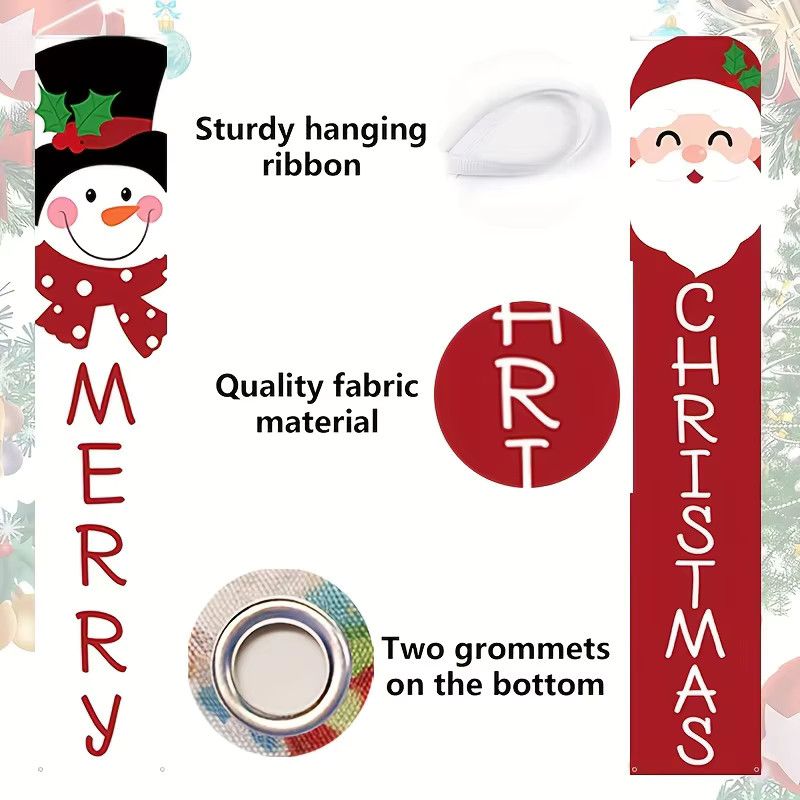 VIKAMA Weihnachts-Hängeflagge mit Schneemann-Motiv als Willkommens-Banner für Veranda und Tür - Bild 2