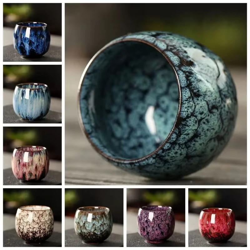 Japanische Raku-Keramik-Teetasse von PDQ in Blau für Teezeremonie und Meditation, Höhe: 6,0 cm, Durchmesser: 6,5 cm - Bild 3