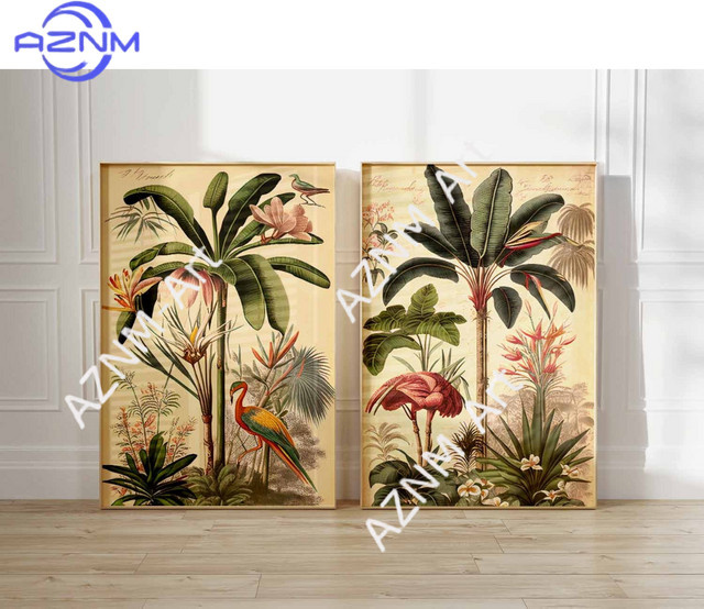 AZNM Vintage Botanische Poster Set mit Blumen- und Dschungel-Motiven in Mehrfarbig - Bild 1