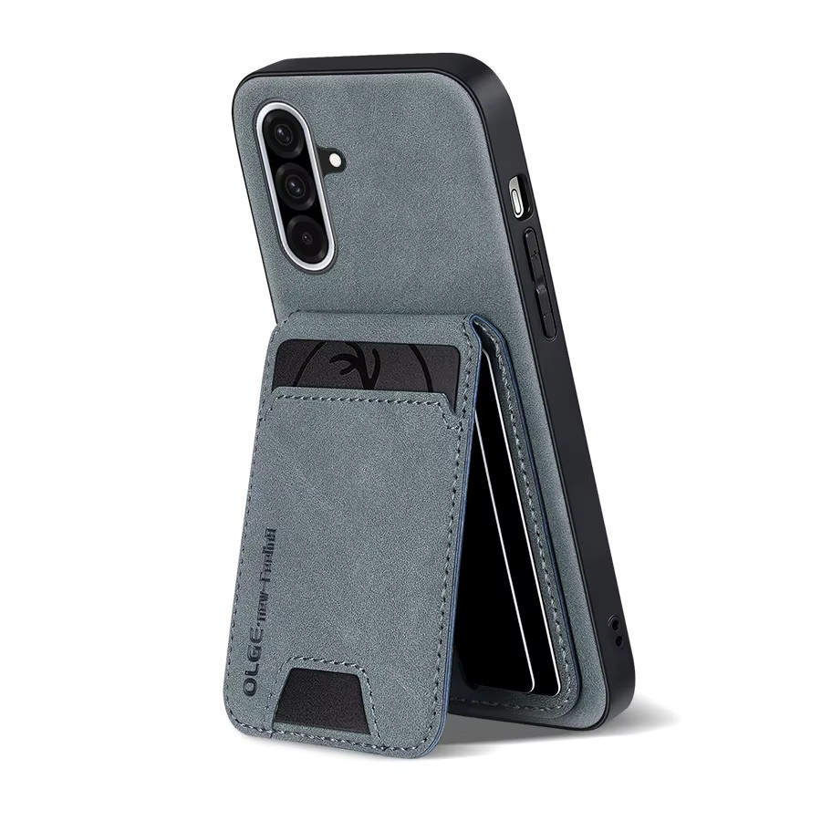 Leder-Kartenhalter-Hülle für Samsung Galaxy S22 S23 S24 S25 S26 Ultra Plus A07 A17 A27 A37 A57 A56 A36 als integrierte Brieftaschen-Schutzhülle in Grau - Bild 2