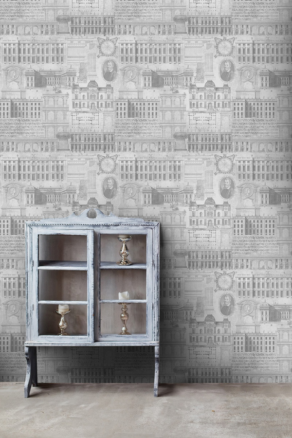 MINDTHEGAP Tapete Vitruvius WP20027 in Grau mit abstraktem Vintage-Design und City-Motiv aus Vlies - Bild 1