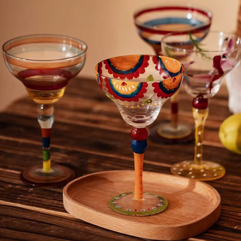 Handgefertigtes Cocktailgläser-Set aus Glas mit Margarita- und Champagnergläsern in Multicolor - Bild 2
