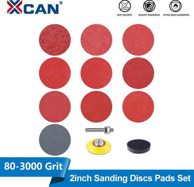 XCAN Schleifpads Kit mit Stützplatte für Bohrschleifer und Drehwerkzeuge, 203 Stück, 50 mm Durchmesser, Körnung 80–3000 - Bild 1