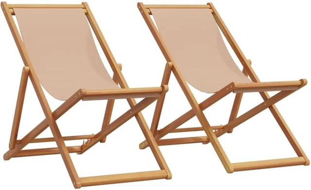 2er Set vidaXL Strandstühle klappbar aus Massivholz und UV-beständigem Polyester in Beige - Bild 1