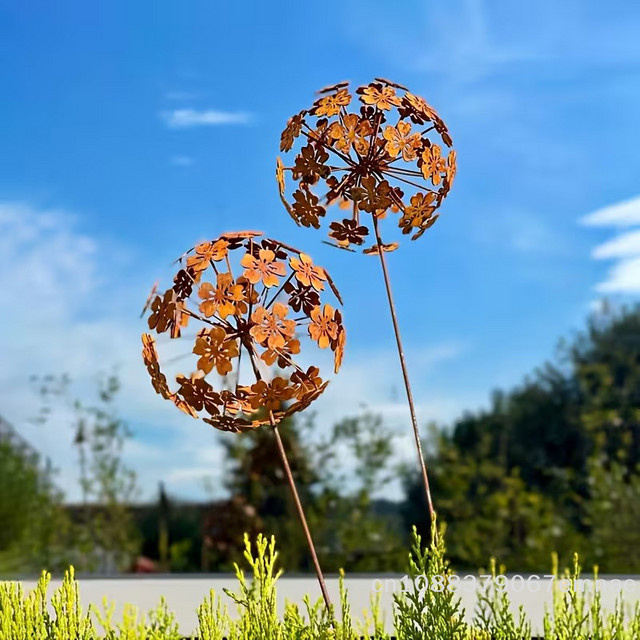 ZYAS Vintage Metall 3D Löwenzahn Gartenskulptur als dekorativer Gartenstecker für den Außenbereich - Bild 1