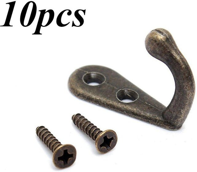 10er Set DetaVigo Retro Wandhaken aus Metall in Messingoptik und Braun für Schlüssel und Kleidung - Bild 1