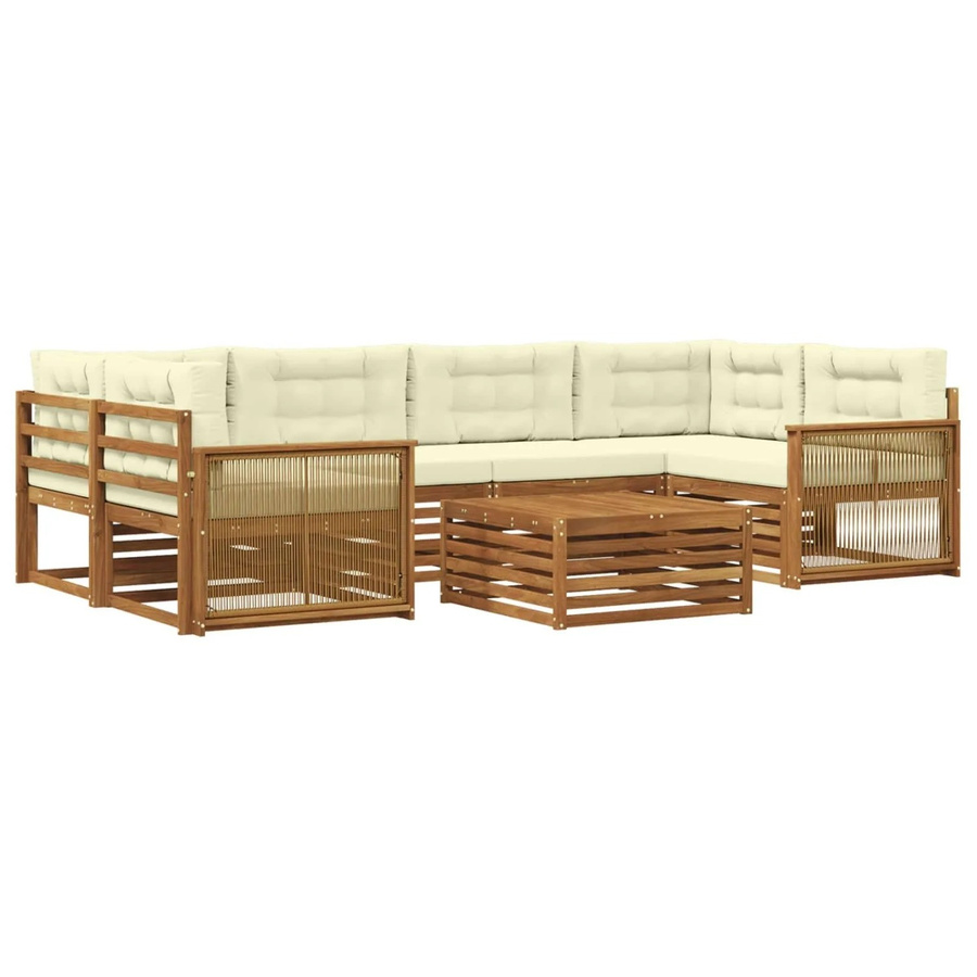vidaXL Outdoor-Sofagarnitur aus Akazienholz mit 7 Kissen in Natur und Creme - Bild 2