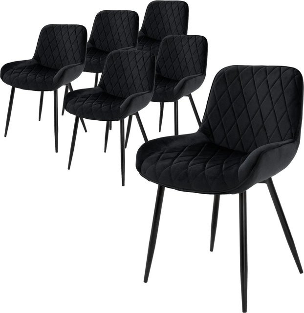 ML-Design 6er Set Esszimmerstühle mit Armlehnen in Schwarz aus Velvet und Metall im modernen geometrischen Design - Bild 1