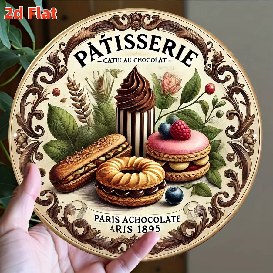 Potdemiel Vintage Parisian Baking Shop Metallwandkunst rund, Durchmesser: 19,81 cm, Multicolour - Bild 2