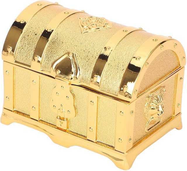 Fishine Schmuckschatulle im Vintage-Stil mit Reliefmuster in Beige und Gold aus Metall - Bild 1