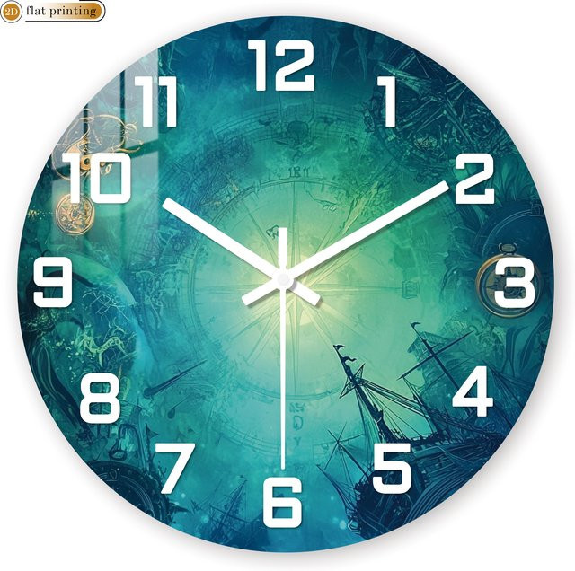 Maritime Vintage-Wanduhr im Steampunk-Design mit nautischem Kompass und Schiffsmotiv, runde Wanduhr aus Holz mit geräuschlosem Quarzwerk in Blau - Bild 1