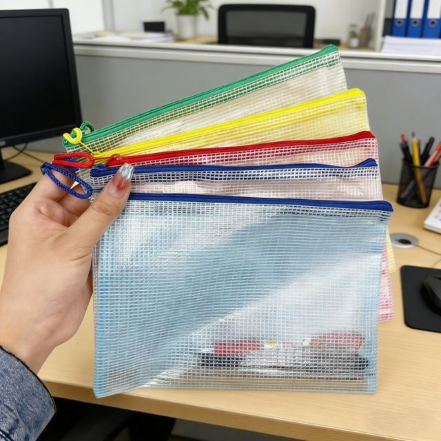 Fousenuk Dokumententaschen mit Reißverschluss, 12 Stück, A5, wasserdichte Netz-Kunststoff-Taschen in Multicolour für Dateien und Papiere - Bild 1