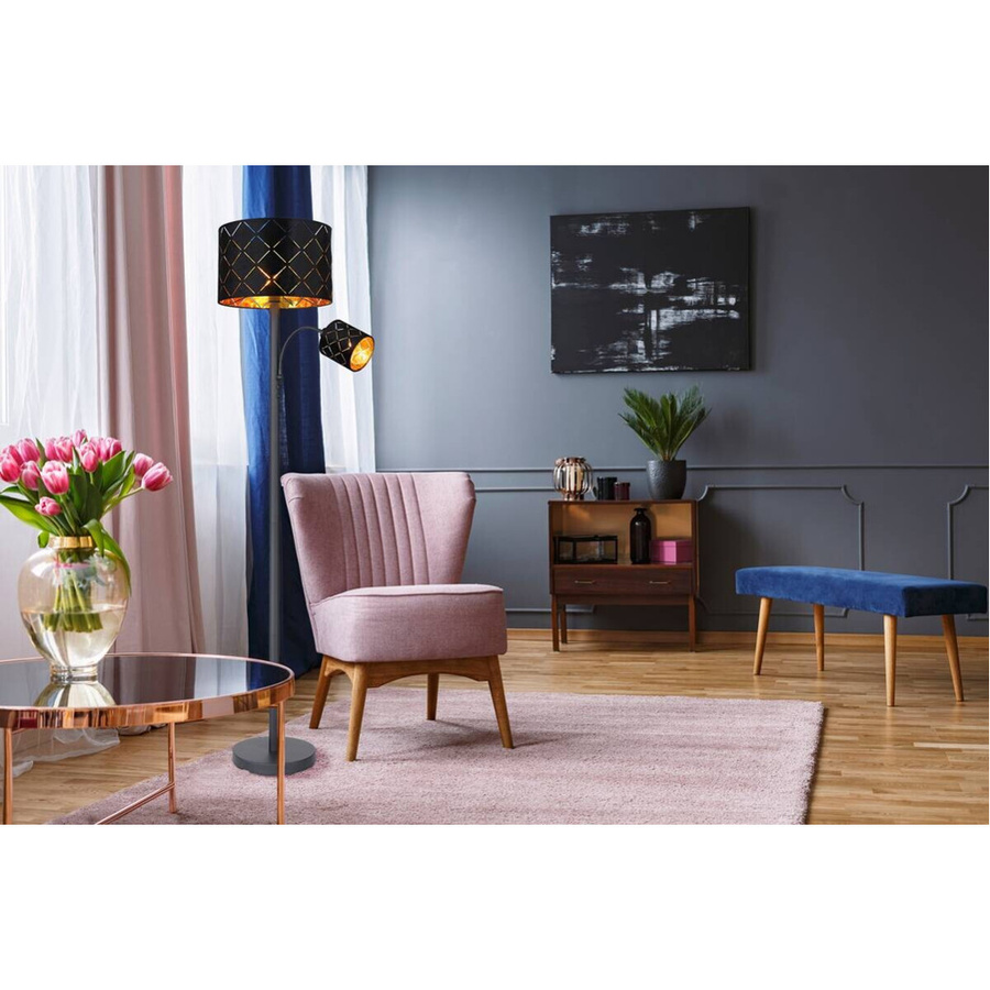 Globo Stehlampe Sunna 2-flammig Schwarz Matt aus Metall mit E27 Fassung, Höhe: 162 cm, Breite: 35 cm - Bild 2
