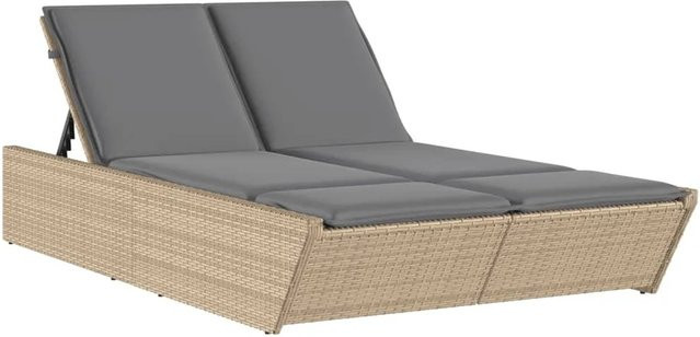 vidaXL Doppel-Sonnenliege aus Poly Rattan in Beige mit Auflagen und verstellbarer Kopfstütze, B/T/H: 118 x 200 x 50,5/62,5/73,5/83 cm - Bild 1