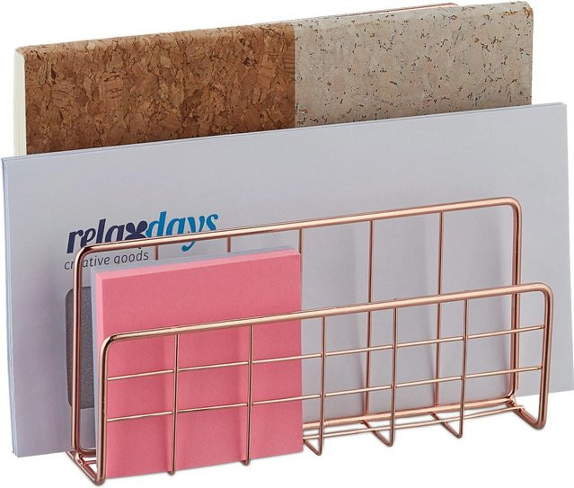 Relaxdays Dokumentenhalter aus Eisen in Gold mit 3 Fächern, B/T/H: 14 x 17,5 x 8 cm - Bild 1