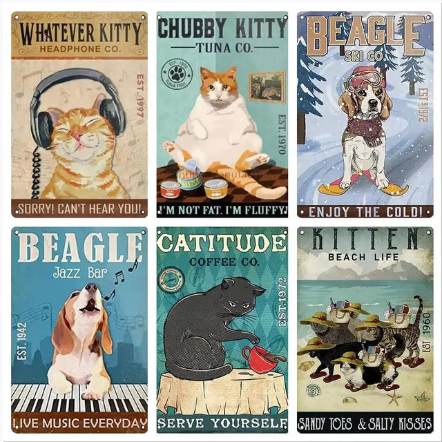 Potdemiel Vintage Katze Metall Poster Wanddeko für Café und Wohnzimmer - Bild 1