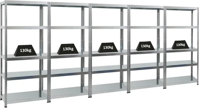 5er Set PROREGAL Schwerlastregal Steel Eagle, pulverbeschichtet, Farbe: Silber, H x B x T: 180 x 80 x 40 cm - Bild 1