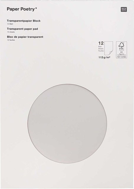 Rico Design Paper Poetry Transparentpapierblock, transparent, 12 Blatt, B: 21 cm, H: 29,5 cm - Bild 1