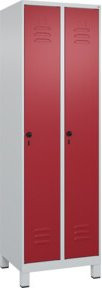 C+P Spind Classic PLUS Garderobenschrank mit 2 Abteilen, Farbe Grau/Rot, H x B x T: 195 x 60 x 50 cm - Bild 1