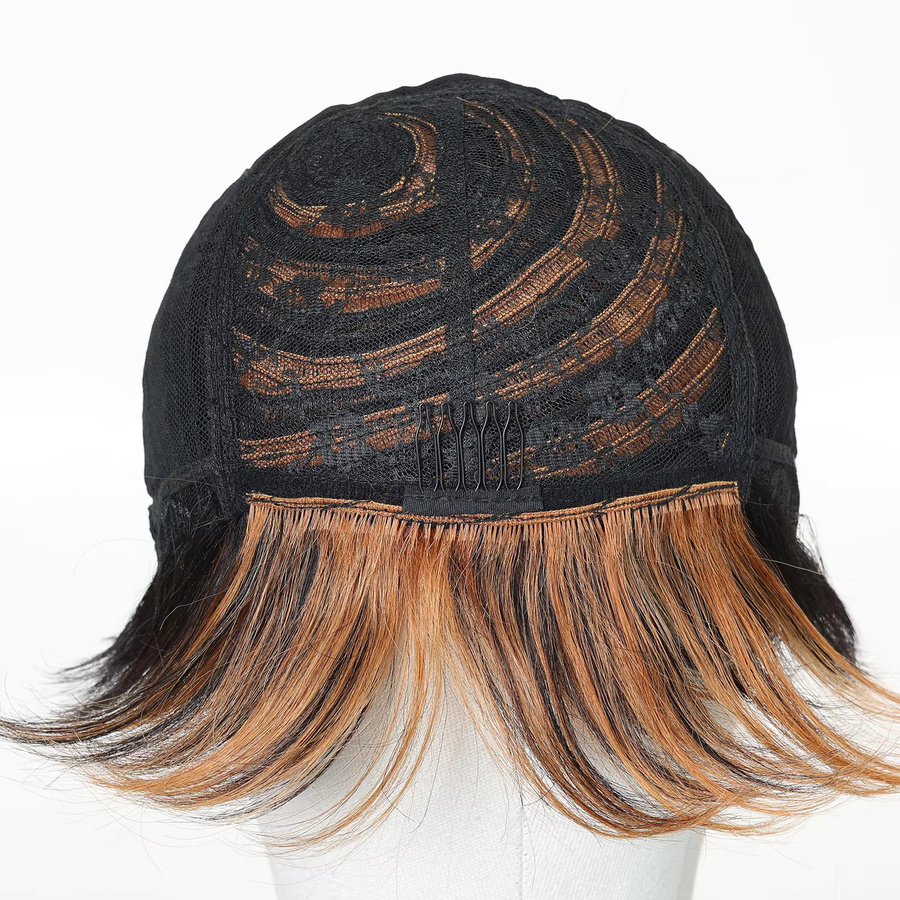 GEMMA Echthaarperücke, kurzer Bob Pixie Cut, braun-blond gemischt, glatt mit Pony - Bild 3