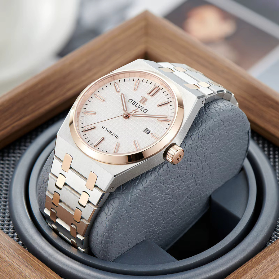 OBLVLO Armbanduhr Edelstahl, Automatik, weißes Zifferblatt, Herren - Bild 2