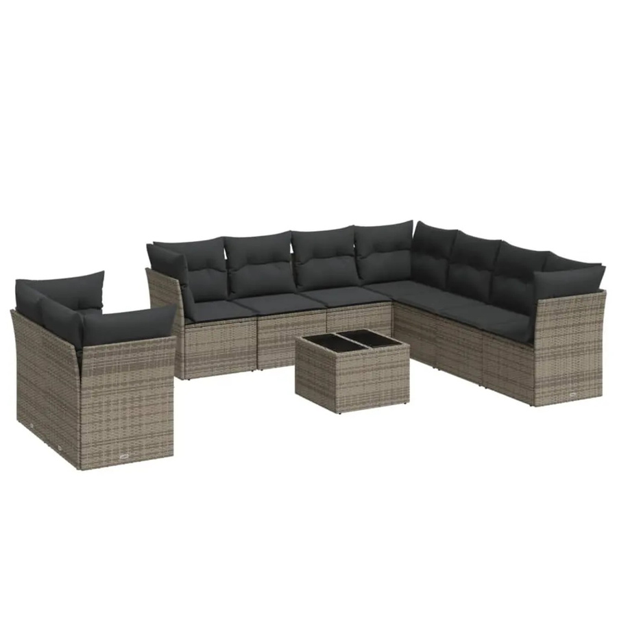 vidaXL 10-tlg Garten-Sofagarnitur aus Poly-Rattan mit Kissen in Grau - Bild 2
