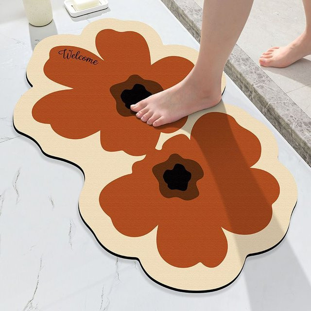 Rutschfeste Badezimmer-Bodenmatte von Yiran Furniture in Braun mit floralem Design, B/B: 40 x 60 cm - Bild 1