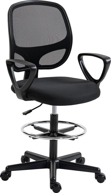HOMCOM ergonomischer Bürodrehstuhl als Zeichenstuhl mit Armlehnen und Fußring, schwarz - Bild 1