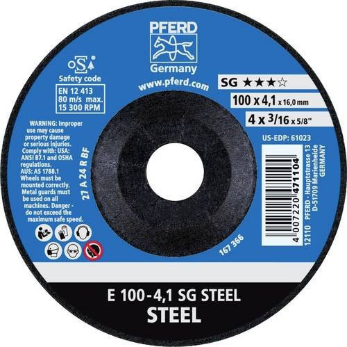 PFERD Schruppscheibe E Leistungslinie SG STEEL für Stahl, Blau, Durchmesser: 100 mm, Bohrungs-Ø: 16 mm, Breite: 4,1 mm, 10 Stück - Bild 1